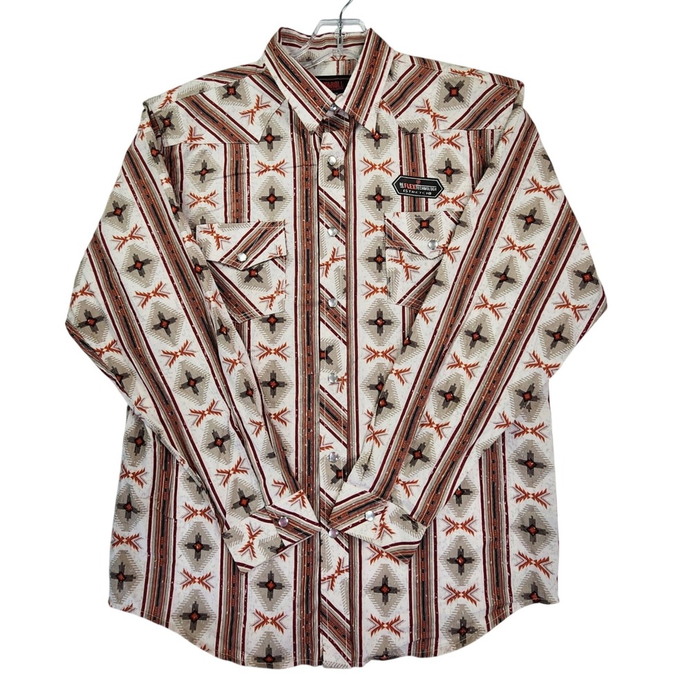 Rock & Roll Denim XL Beige Southwestern Aztec Pearl Snap Western Cowboy ReFlex